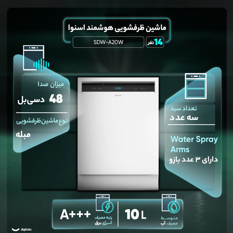 ماشین ظرفشویی 14 نفره اسنوا مدل SDW-A20W سفید